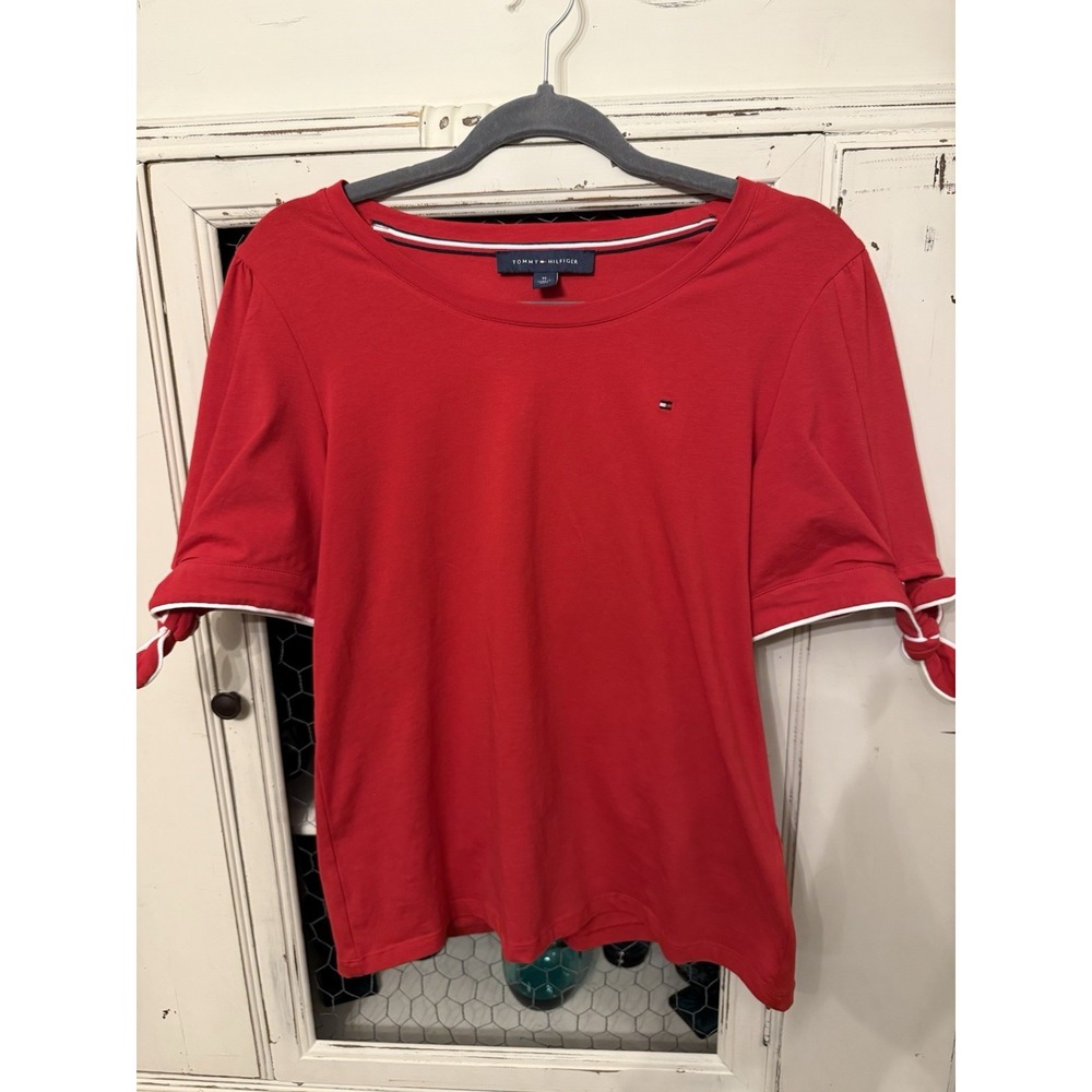 Ladies Medium Red Tommy Hilfiger‎ Top Tied Sleeves